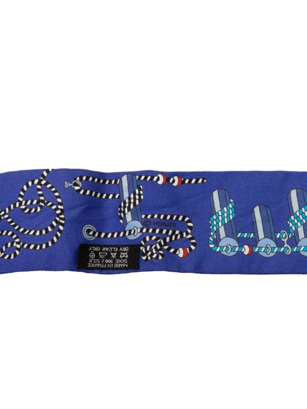 Hermes Twilly Cordages Scarf Blue Silk - Picture 3 of 5